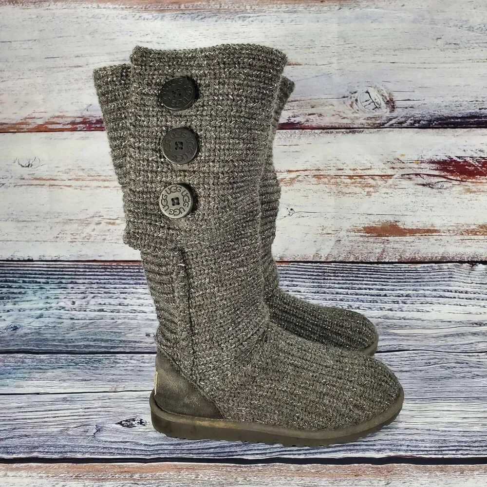 Ugg Classic Cardy Gray Knit Tall Winter Boots Women's Size 7